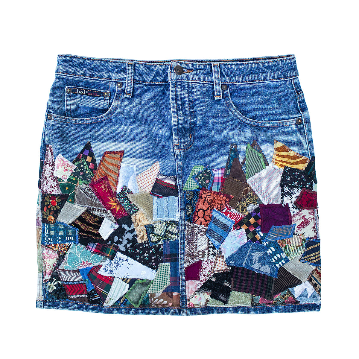 Patchwork denim skirt best sale