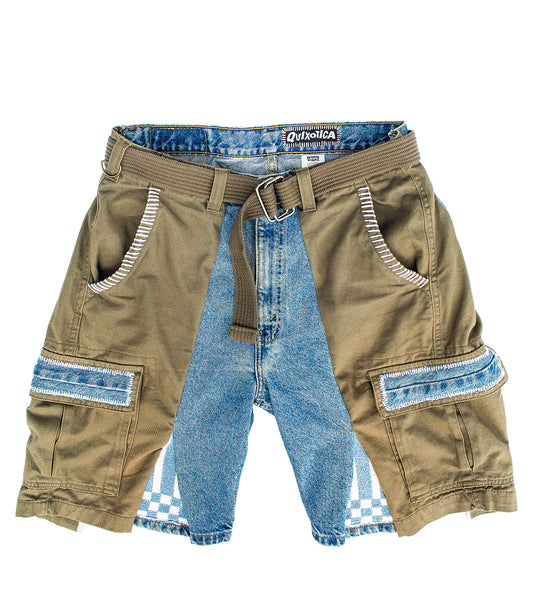 split stitched denim cargos